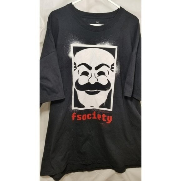 Fsociety T-Shirt Mr Robot TV Show Hacker Mask XXXL F Society - Picture 3 of 5